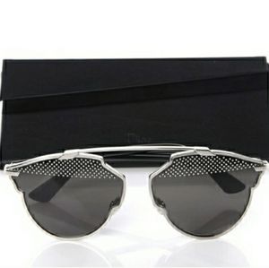 Dior Silver Frame Black Lens Polka-Edge Sunglasses